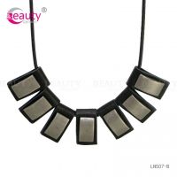 Punk Style Black PU Leather Necklace With Mental Pendant