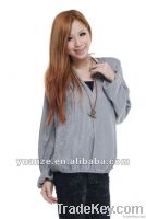 2012long sleeve V-neck pin tuck elastic at hem blouse
