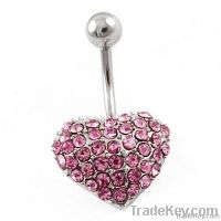 Glamour big heart gem body piercing jewelry navel rings