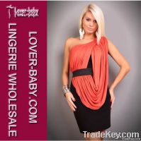 Fashion asymmetric black-orange clubwear dress with lateral zip