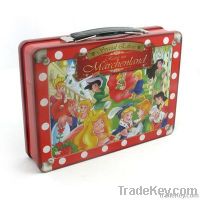 vintage tin lunch box, large metal lunch box, Tin tool box with handle
