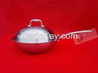 Tri-ply stainless steel wok, stainless steel cookware with cast iron handle