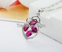 Chinese S925 Sterling Silver Platinum Plated  Spinel Pendant for Women