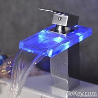 Single Handle Color Changing LED Waterfall Bathroom Sink Faucet