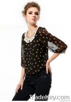 Vintage Lace Polka Pot Print Half Slveeve Women Blouse