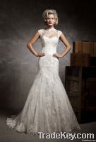 High Neck Top Quality Floor Length A-line Lace Wedding Dresses Custom