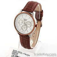 Free Shipping Exquisite Brown Leather Strap Silver Buckle Mens Watch