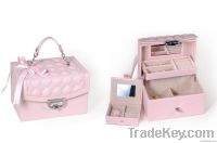 Pink Quilt PU Leather Portable Jewelry Case