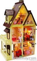 Hot sale DIY wooden doll house with light, miniature wooden toys