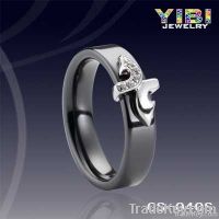 Black Ceramic Ring, Silver Ring, X