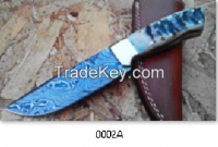 Damascus Hand made Carbon Steel Fixed Blade knife with with Cow wood From USA