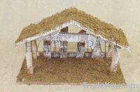 Wooden Antique Nativity Scene with Bamboo, Fence and Mos