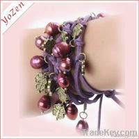 Korea velvet and claret color rice shape freshwater pearl bracelet From China