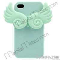 Angel Wings TPU Case for iPhone 4/iPhone 4S with Stand (Cyan)