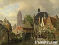 Handmade Reproductive Canvas Oil Painting - View of Oude