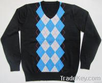 men&#039;s pure cotton V-neck argyle long sleeves