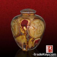 60 Catty Glazed Ceramic Wine Jar with Reliefs