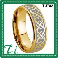  Polished Dome Gold Tungsten Carbide Ring ,Laser Engraved With Celtic