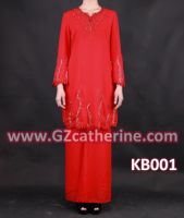 Latest Fashion Long Sleeves Red Beaded Baju Kurung Kaftan