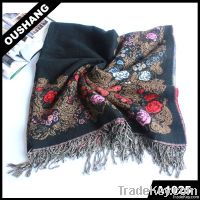 Tassel Flower Pattern Black-Red Fashion Shawl