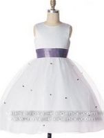  Organza Girl Flower Dress with colorful bowknot sash and motif