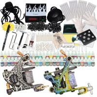 Complete Tattoo Kit 2 Machine Guns Set Equipment Power Supply 54 Color Inks