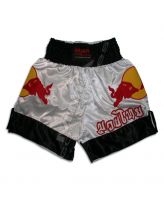 OEM Custom Muay Thai Kickboxing Shorts | White Satin with fighting Bull Embroidery Manufacturer Pakistan