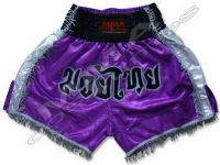 Wholesale Purple Satin Muay Thai Shorts | Silver Trim Kickboxing Shorts with Fringe Detailing Manufacturer