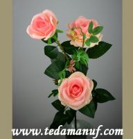 110cm 3 heads artificial flower of pink silk rose branch