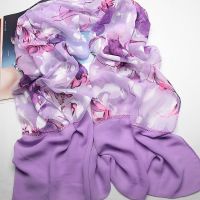fashion women purple floral long scarf