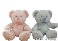 Baby bears, floral print, ribbon.