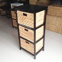 HOME24H ACACIA AND WATER HYACINTH 3 DRAWER STORAGE UNIT HOD-1003BNP, CHARCOAL/ NATURAL