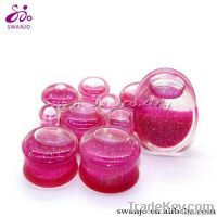 2014 new design body piercing jewelry glitter UV acrylic ear tunnel pl