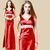 Elegant Long Red Evening Dresses Formal V Neck Crytal Belt 