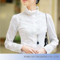 Elegant Lacing Decoration Long Sleeve Wholesale Ladies Blouse Size S-2XL