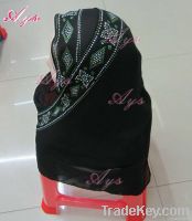 Wholesale Fashion Black Muslim Hijab Scarf With Rhinestones