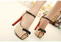 Women high square heel platform pump shoes