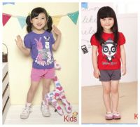 Children stock wholesale baby girl's Korean style Tshirts and pants sets child cotton clothing suits kids summer clothing stock