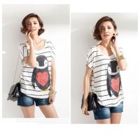 Women's clothing in stock Ladies penguim cute T-shirts wholesale high quality girl cotton T-shirts From China