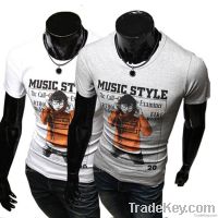 Music tide people leisure printing round collar short sleeve T-shirt