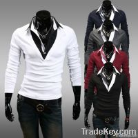 Long Sleeve Collar T-shirt (Free Shipping! Men#039s Wear Fake Two Piece) 