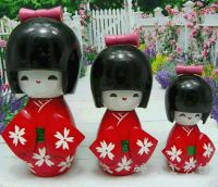 1SET/3PCS HANDMADE JAPANESE KOKESHI GIRLS WOODEN RED DOLLS