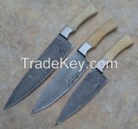 Classic Damascus Chef Knife 3 Piece