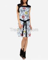 S16DR19- Pencil Floral Sleeveless Printed Shift Dress