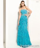 Beach Style Strapless Beading Corset Back Sleevelss Sky Blue Maxi Prom