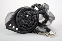 Natural leather pendant "Black rose"