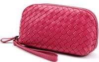 Golden Woven Leather Cosmetic Organizer Bag For Lady