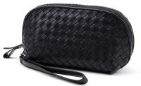 Golden Woven Leather Cosmetic Organizer Bag For Lady