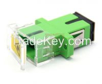 SC fiber optic adapter with transparent shutter.