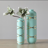 New design glazed flower vase, ceramic vase with gold stripe painting